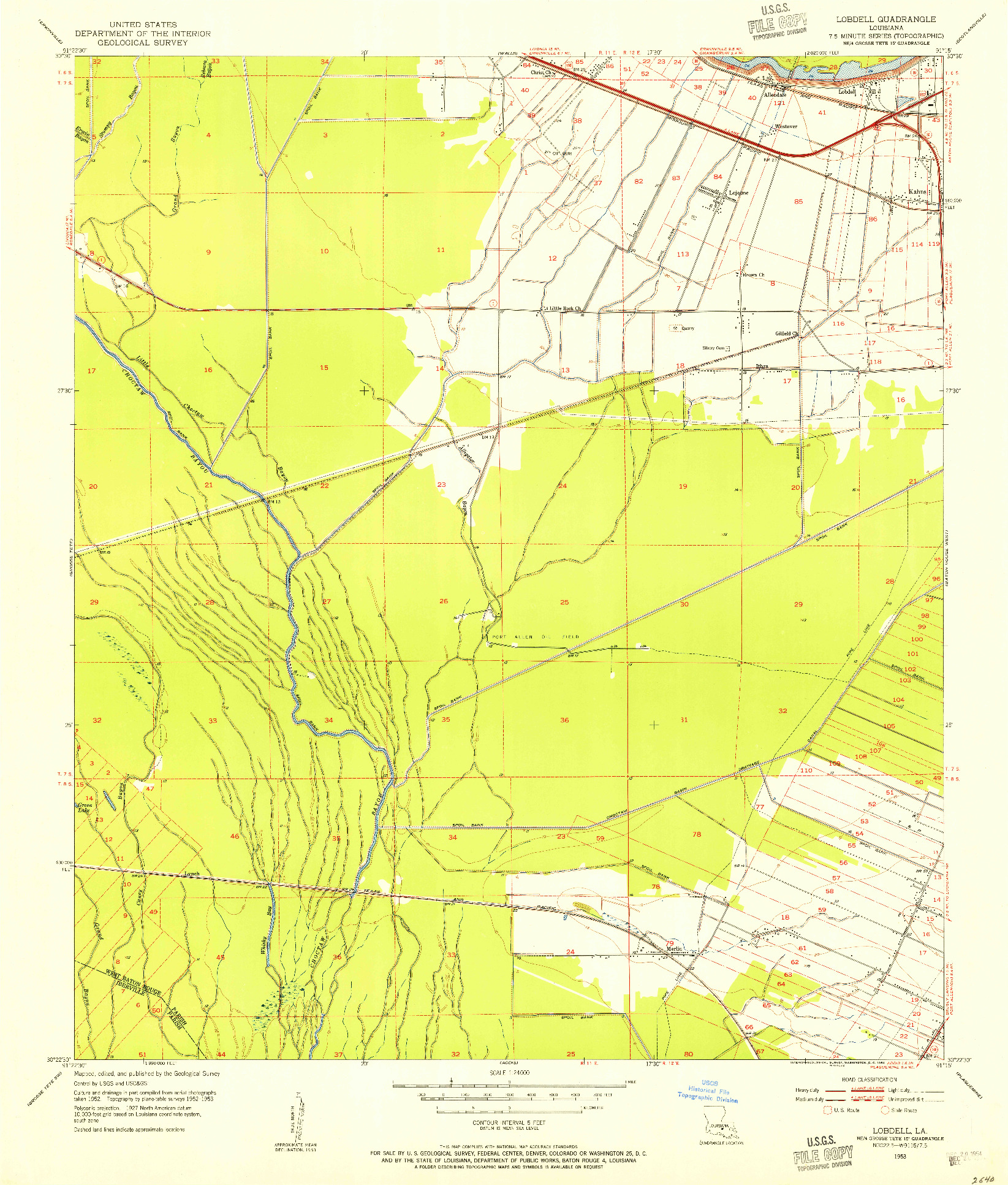 USGS 1:24000-SCALE QUADRANGLE FOR LOBDELL, LA 1953