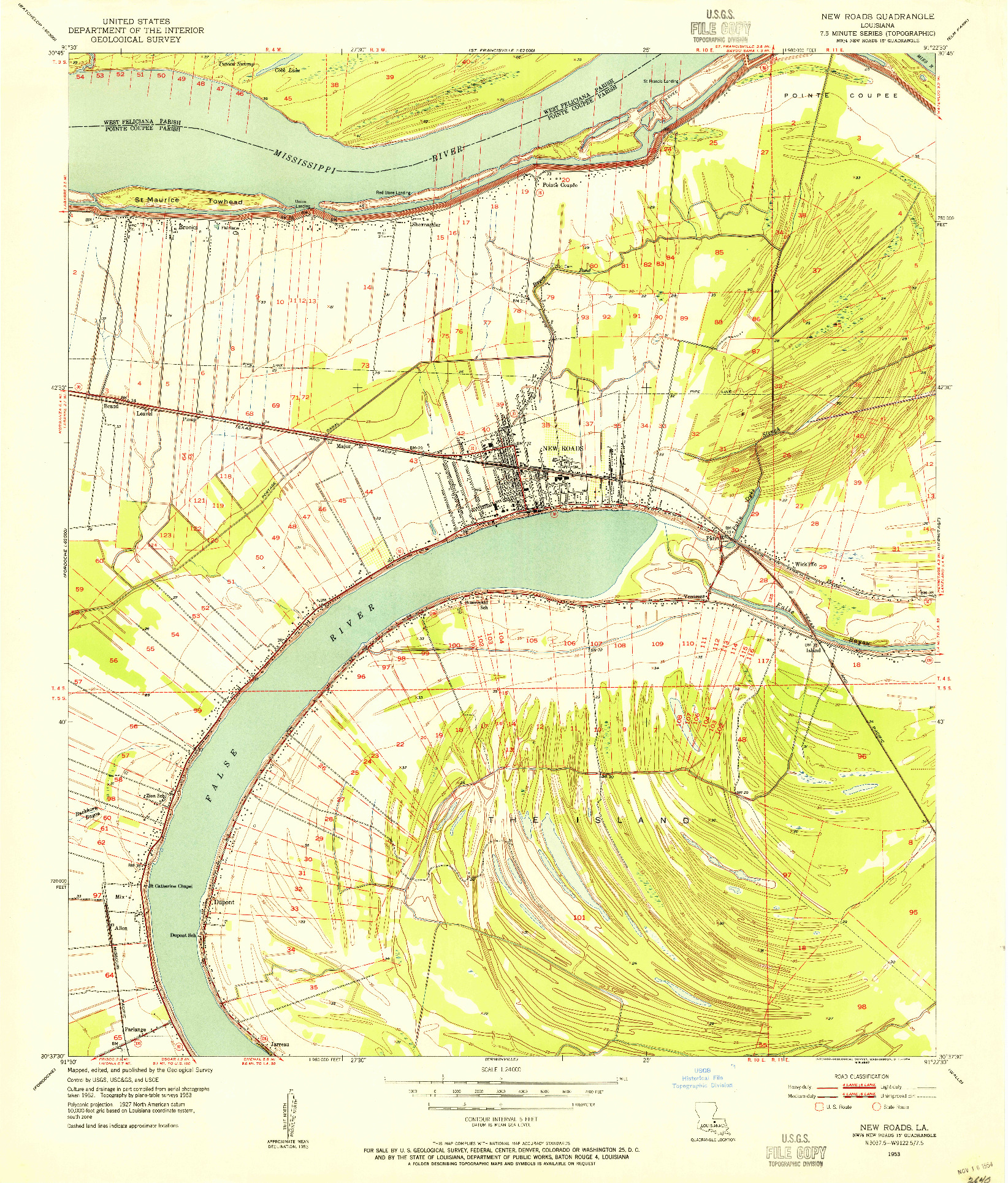 USGS 1:24000-SCALE QUADRANGLE FOR NEW ROADS, LA 1953