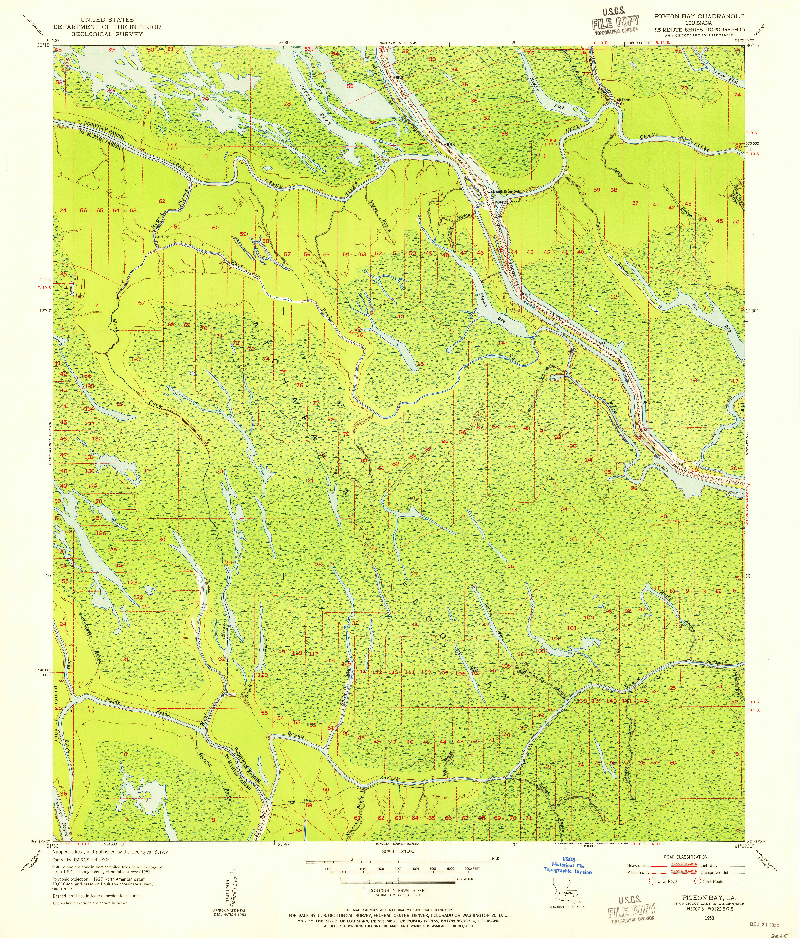 USGS 1:24000-SCALE QUADRANGLE FOR PIGEON BAY, LA 1953