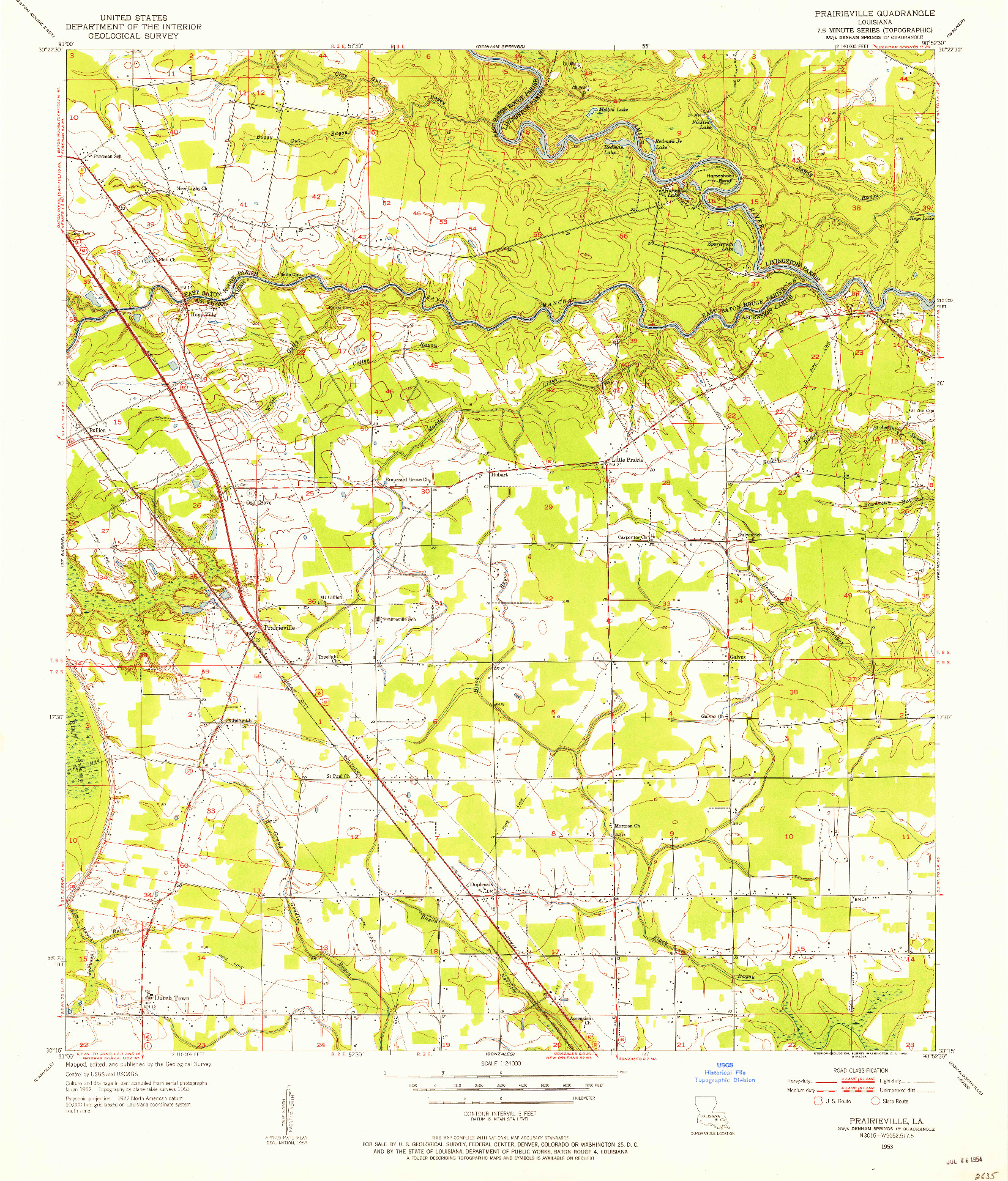 USGS 1:24000-SCALE QUADRANGLE FOR PRAIRIEVILLE, LA 1953