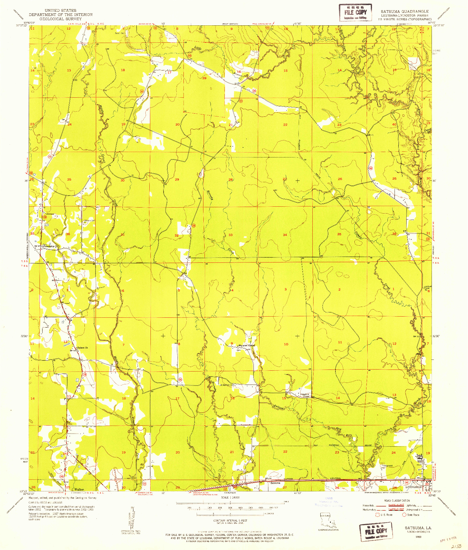 USGS 1:24000-SCALE QUADRANGLE FOR SATSUMA, LA 1953