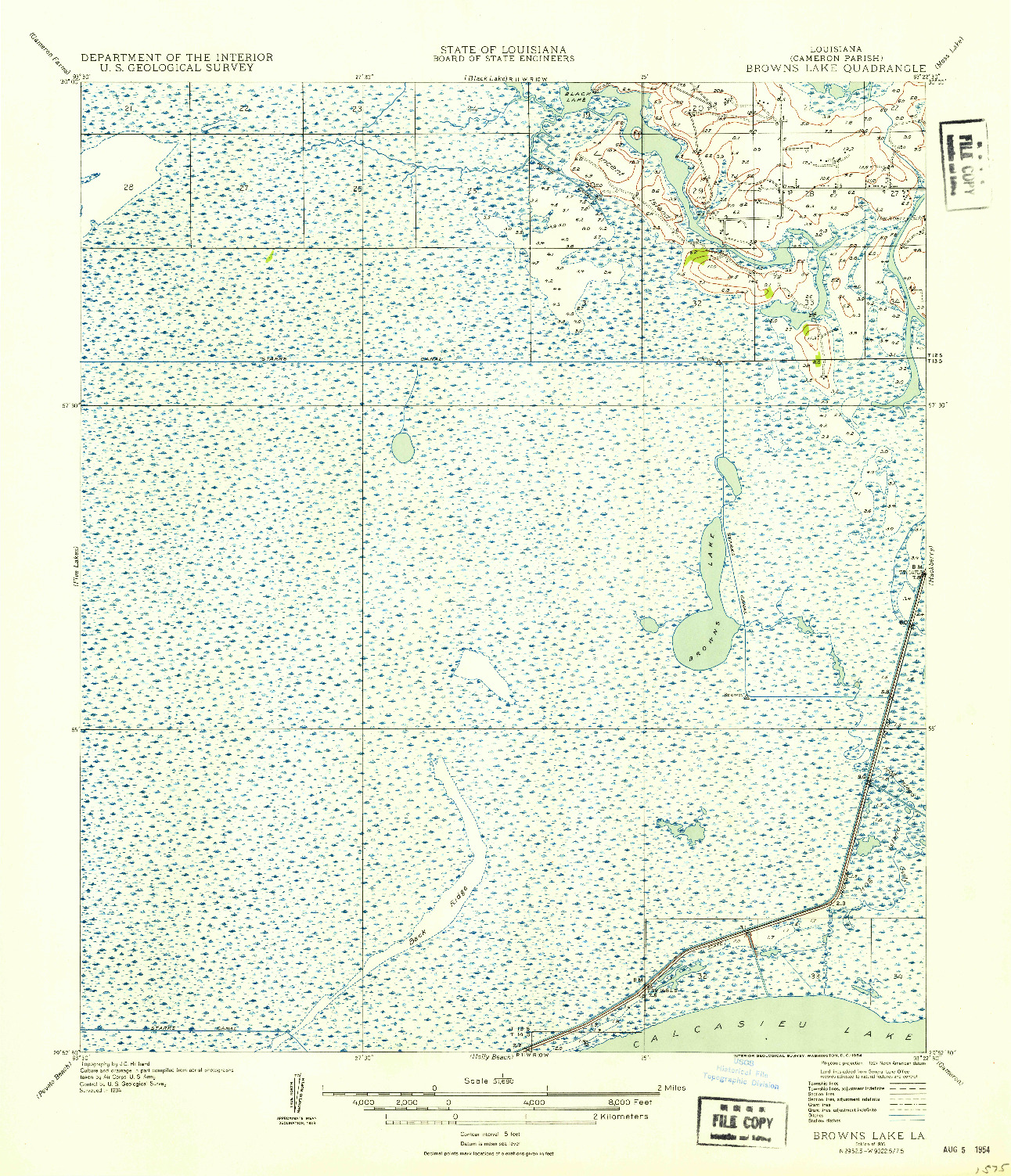 USGS 1:31680-SCALE QUADRANGLE FOR BROWNS LAKE, LA 1935