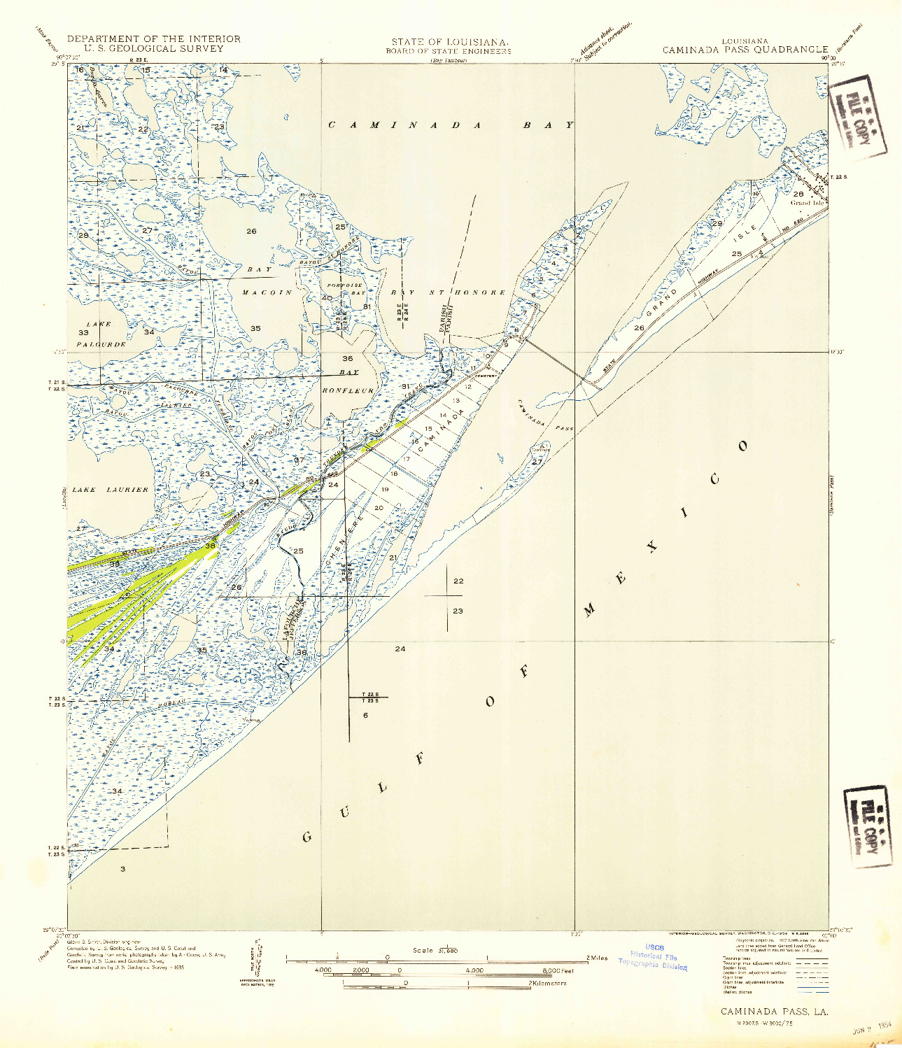 USGS 1:31680-SCALE QUADRANGLE FOR CAMINADA PASS, LA 1954