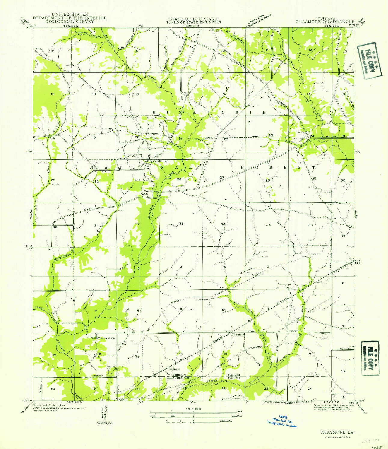 USGS 1:31680-SCALE QUADRANGLE FOR CHASMORE, LA 1954