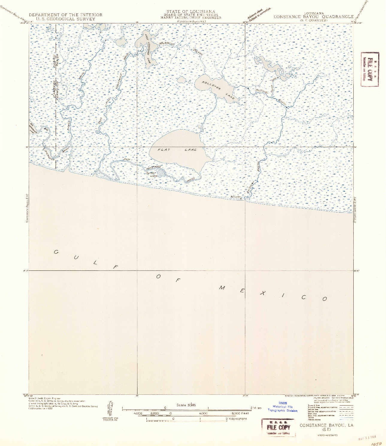 USGS 1:31680-SCALE QUADRANGLE FOR CONSTANCE BAYOU SE, LA 1954