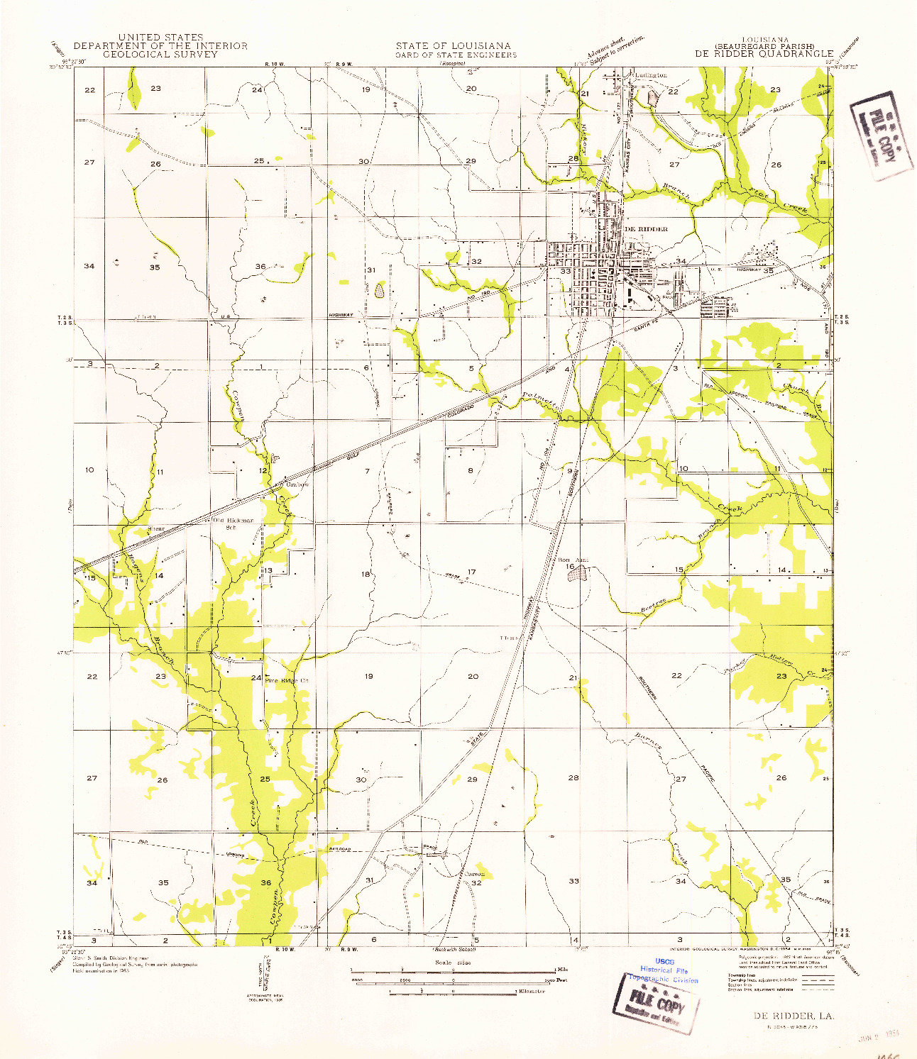 USGS 1:31680-SCALE QUADRANGLE FOR DERIDDER, LA 1954