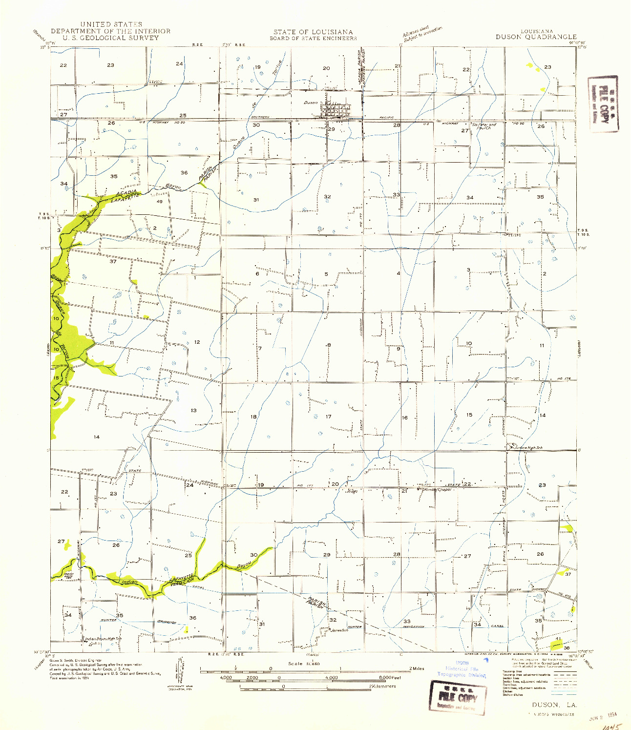 USGS 1:31680-SCALE QUADRANGLE FOR DUSON, LA 1954