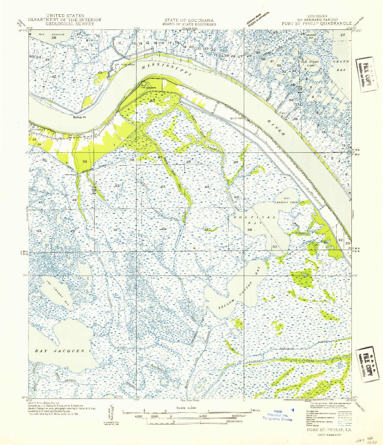 USGS 1:31680-SCALE QUADRANGLE FOR FORT ST. PHILIP, LA 1954