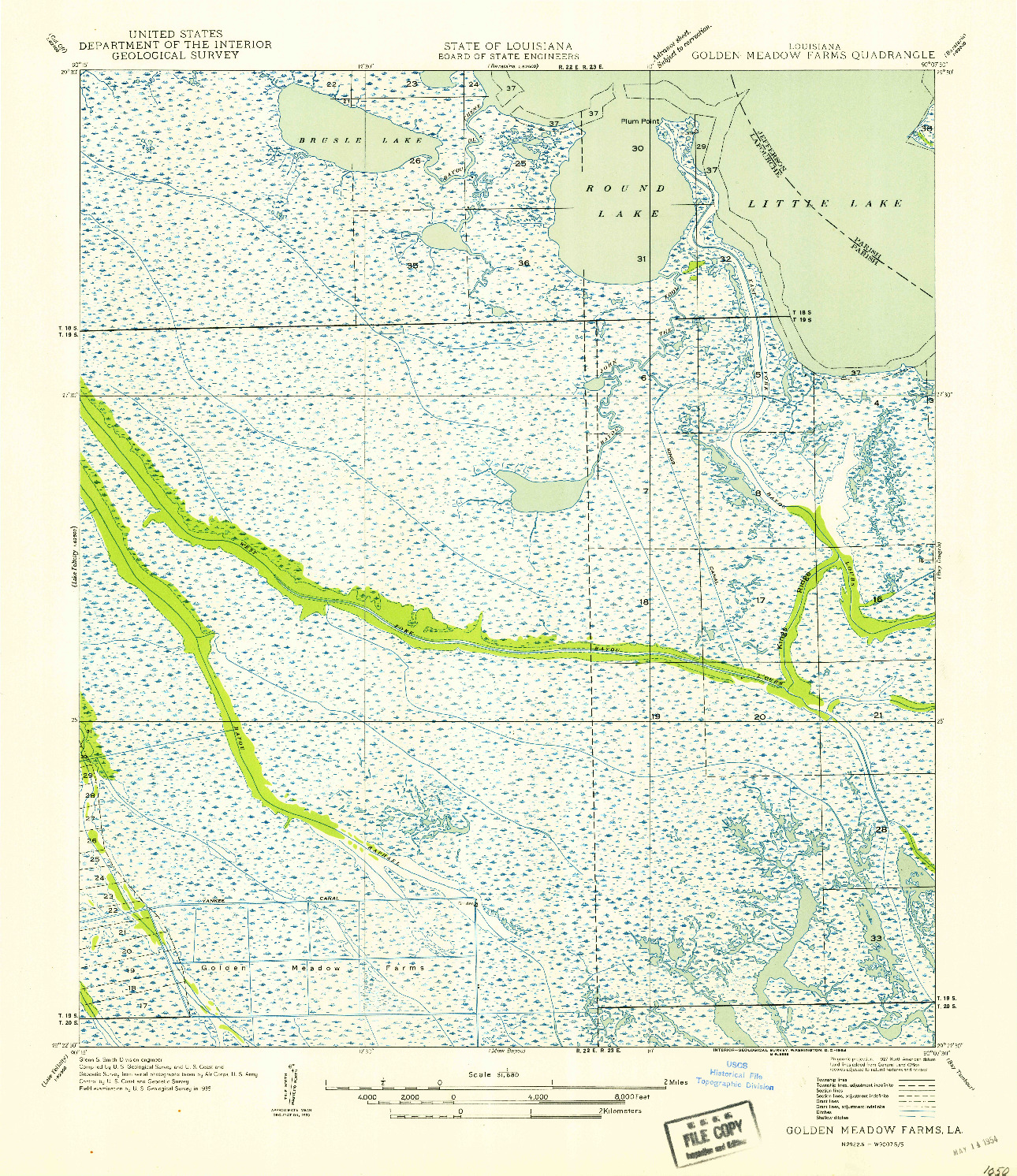 USGS 1:31680-SCALE QUADRANGLE FOR GOLDEN MEADOW FARMS, LA 1954