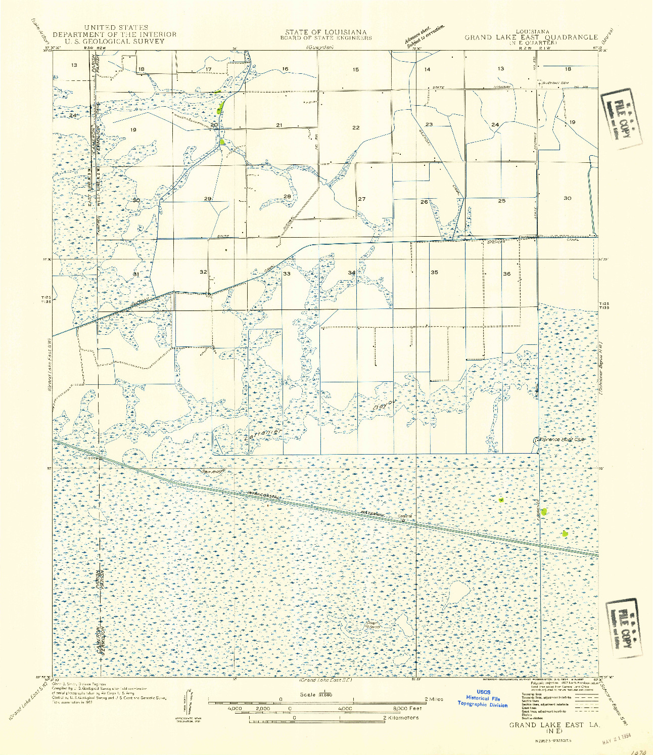 USGS 1:31680-SCALE QUADRANGLE FOR GRAND LAKE EAST NE, LA 1954