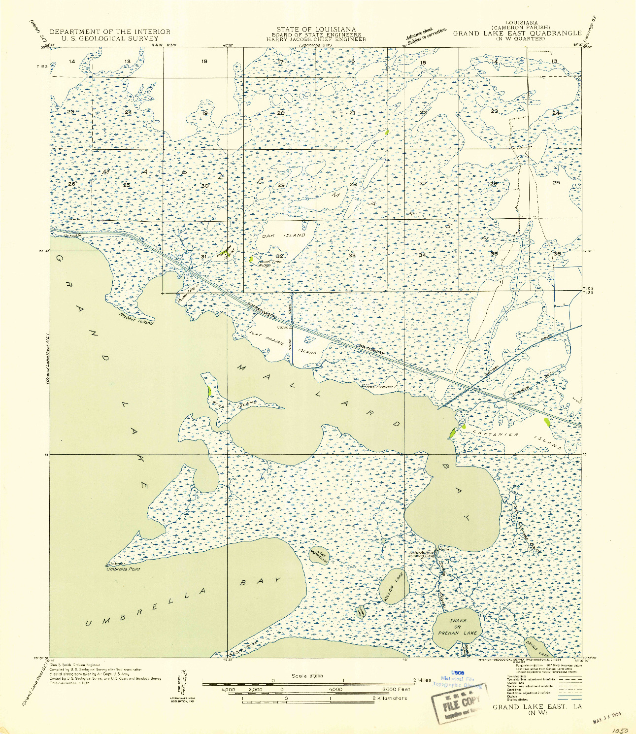 USGS 1:31680-SCALE QUADRANGLE FOR GRAND LAKE EAST NW, LA 1954