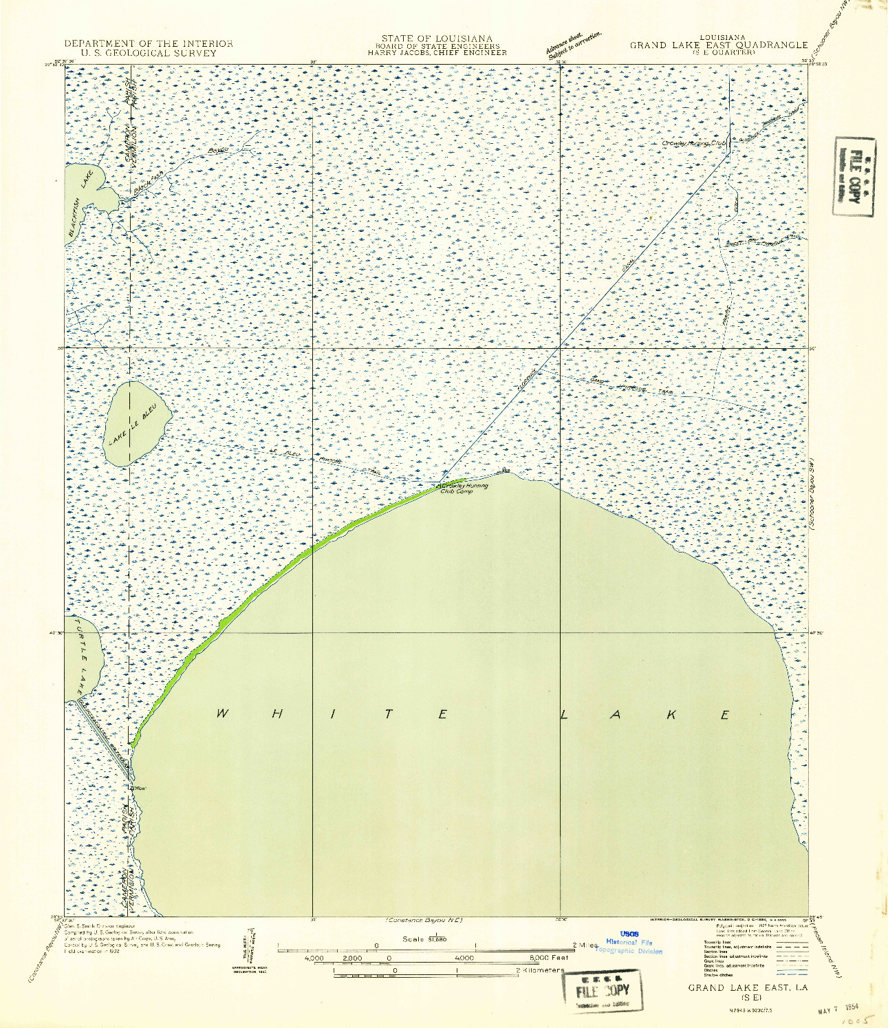 USGS 1:31680-SCALE QUADRANGLE FOR GRAND LAKE EAST SE, LA 1954