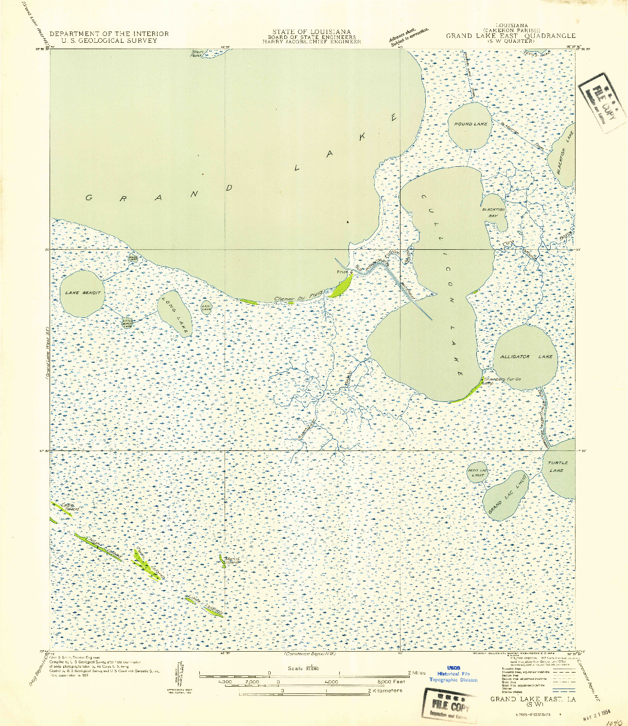 USGS 1:31680-SCALE QUADRANGLE FOR GRAND LAKE EAST SW, LA 1954