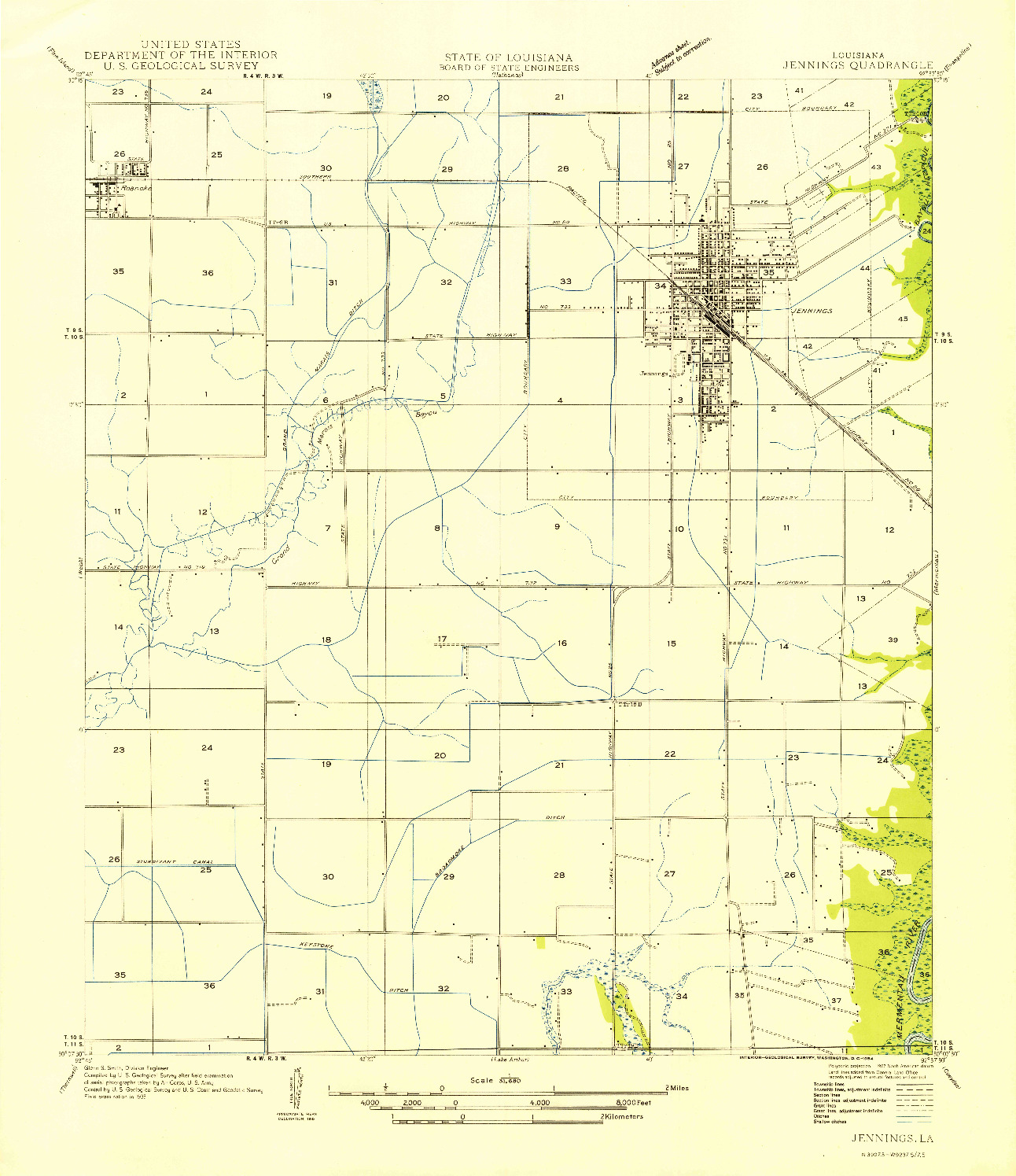 USGS 1:31680-SCALE QUADRANGLE FOR JENNINGS, LA 1954
