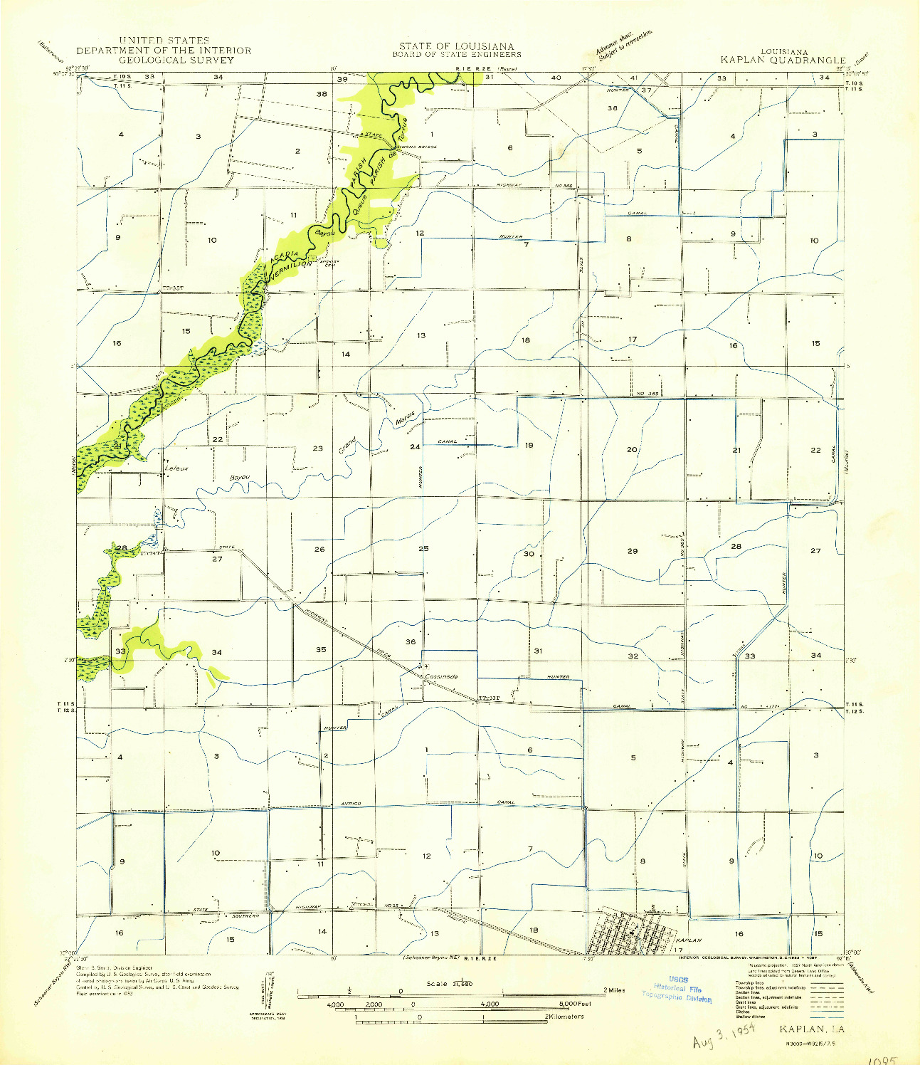 USGS 1:31680-SCALE QUADRANGLE FOR KAPLAN, LA 1954