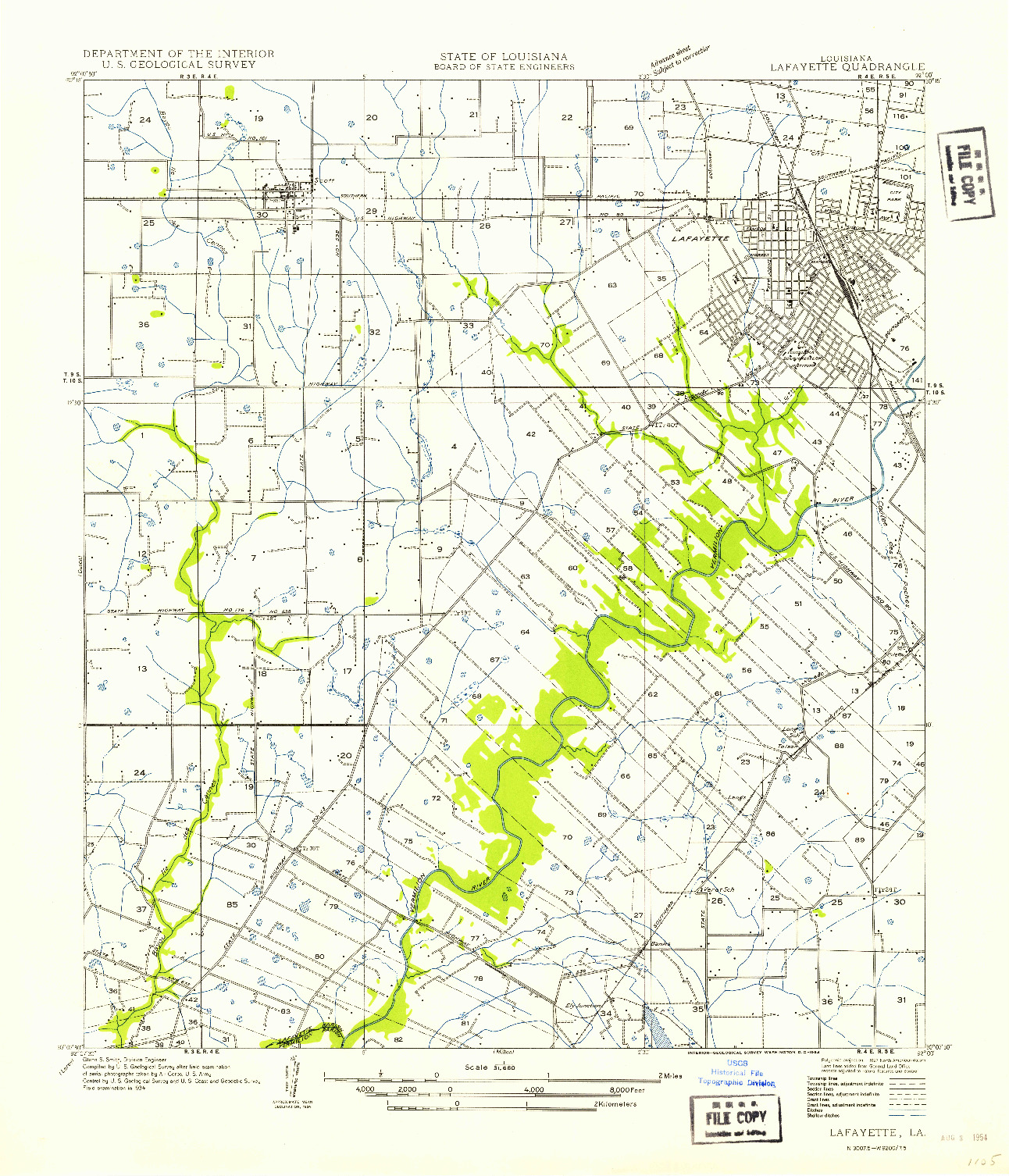 USGS 1:31680-SCALE QUADRANGLE FOR LAFAYETTE, LA 1954