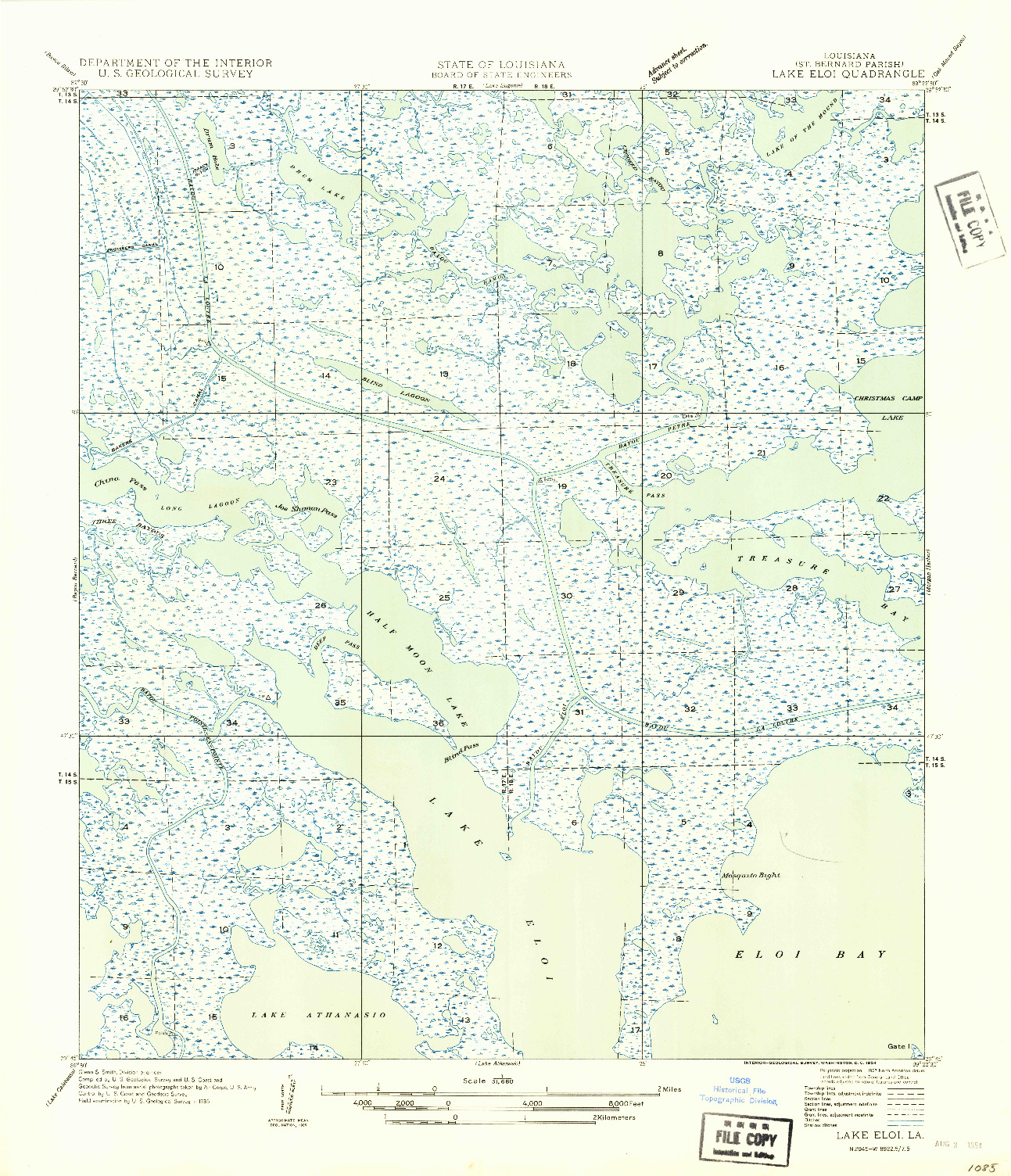 USGS 1:31680-SCALE QUADRANGLE FOR LAKE ELOI, LA 1954