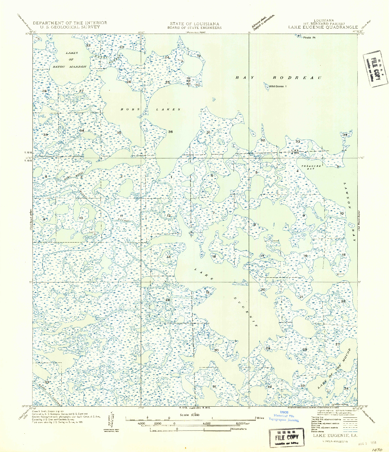 USGS 1:31680-SCALE QUADRANGLE FOR LAKE EUGENIE, LA 1954