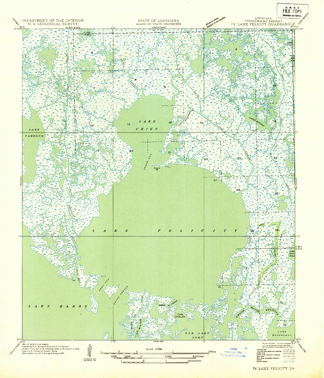 USGS 1:31680-SCALE QUADRANGLE FOR LAKE FELICITY, LA 1954
