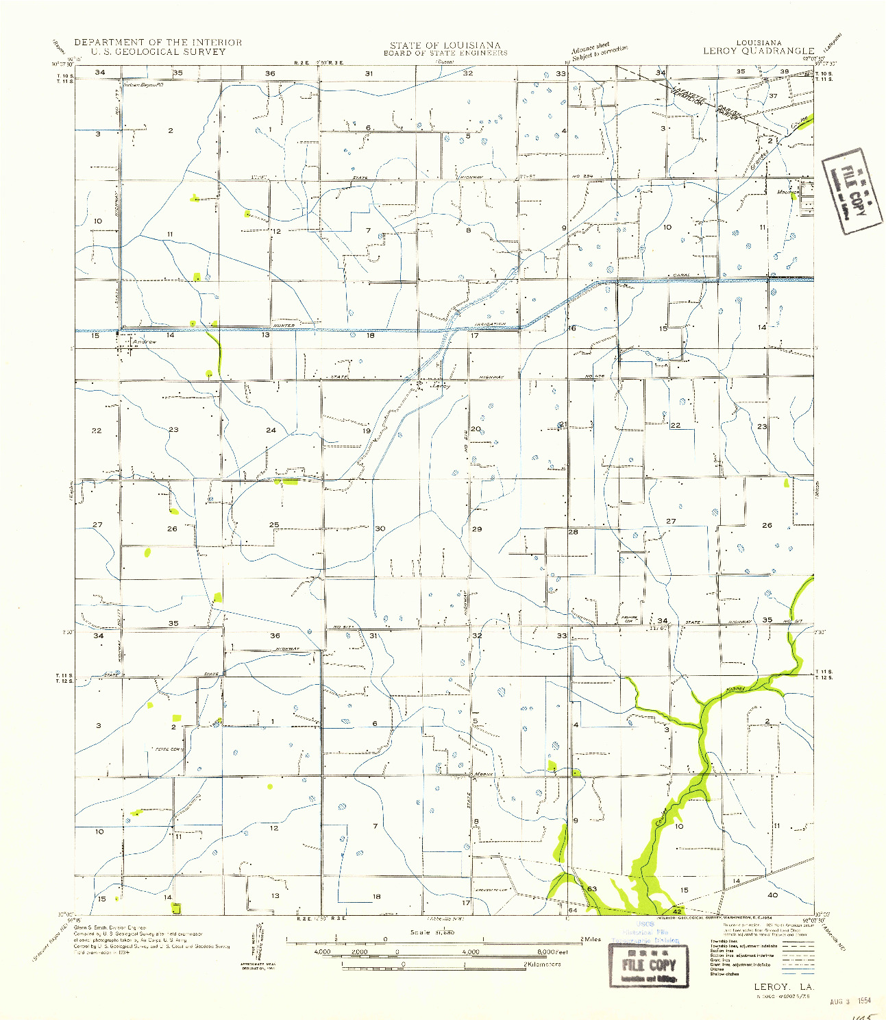 USGS 1:31680-SCALE QUADRANGLE FOR LEROY, LA 1954