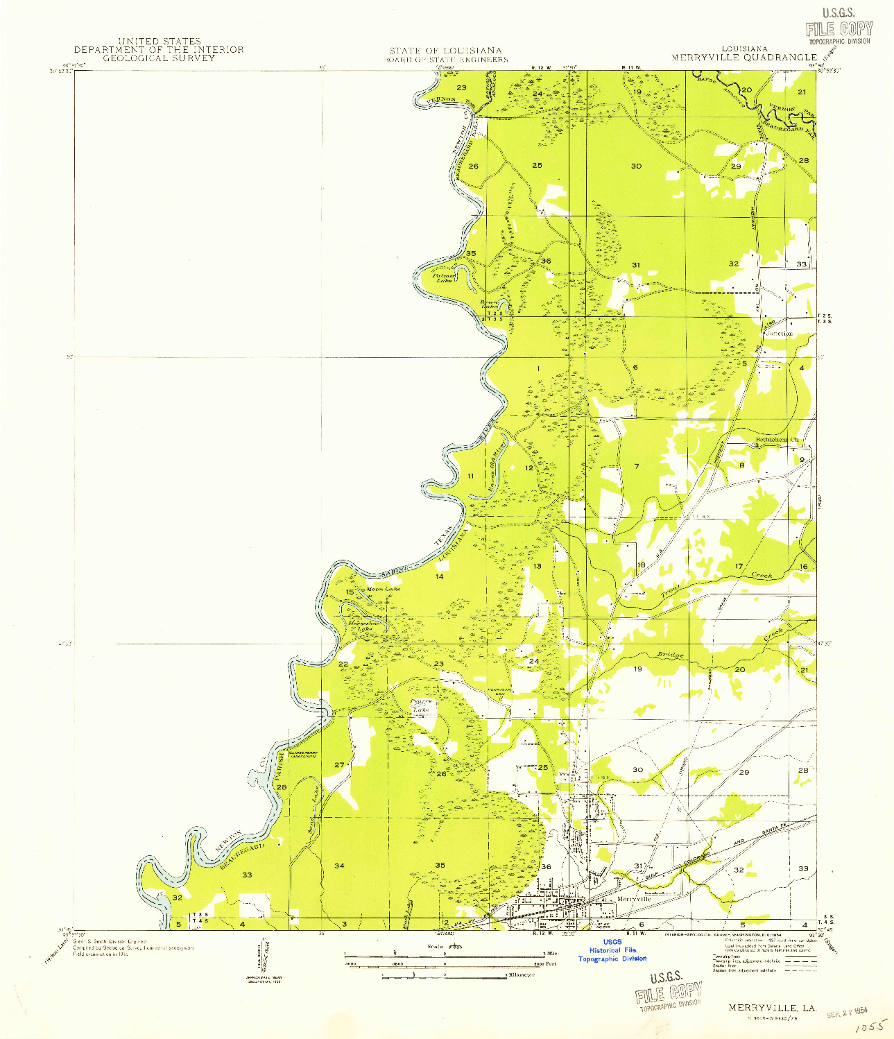 USGS 1:31680-SCALE QUADRANGLE FOR MERRYVILLE, LA 1954
