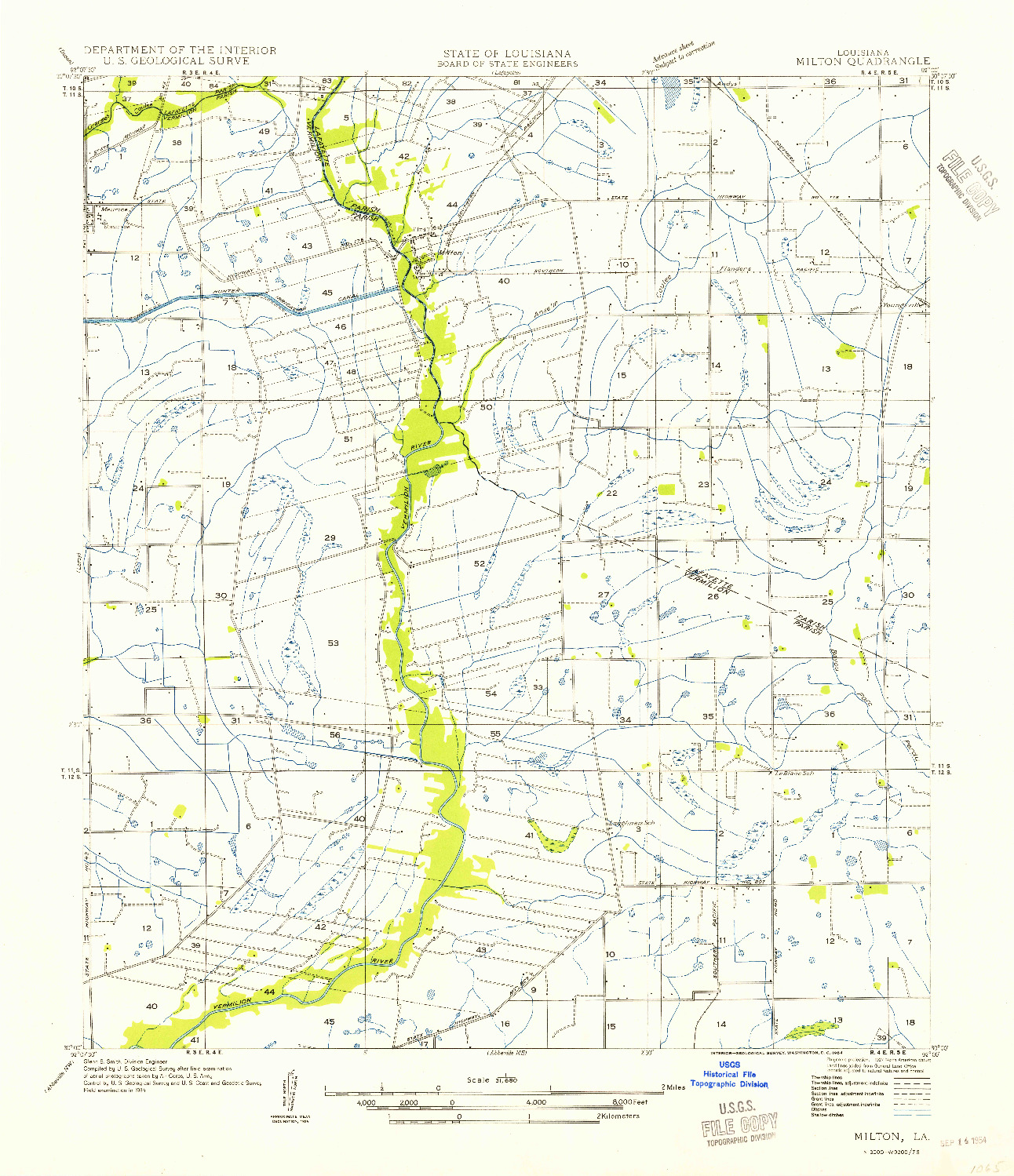 USGS 1:31680-SCALE QUADRANGLE FOR MILTON, LA 1954