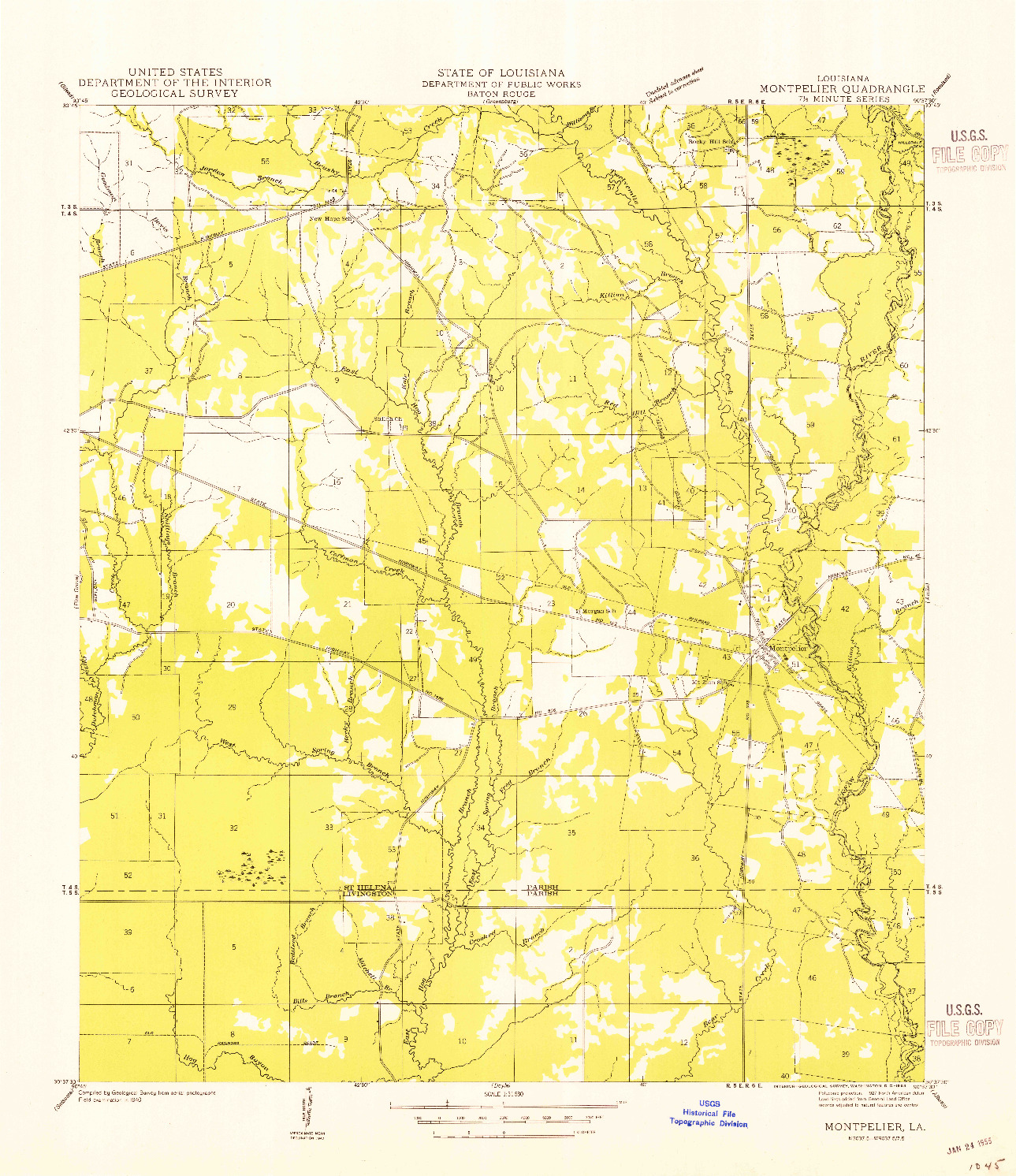 USGS 1:31680-SCALE QUADRANGLE FOR MONTPELIER, LA 1954