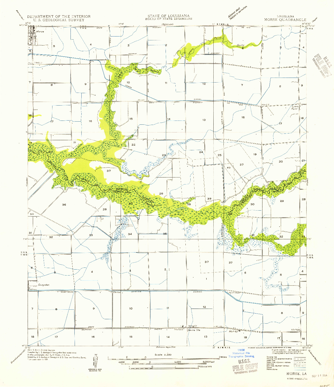 USGS 1:31680-SCALE QUADRANGLE FOR MORSE, LA 1954