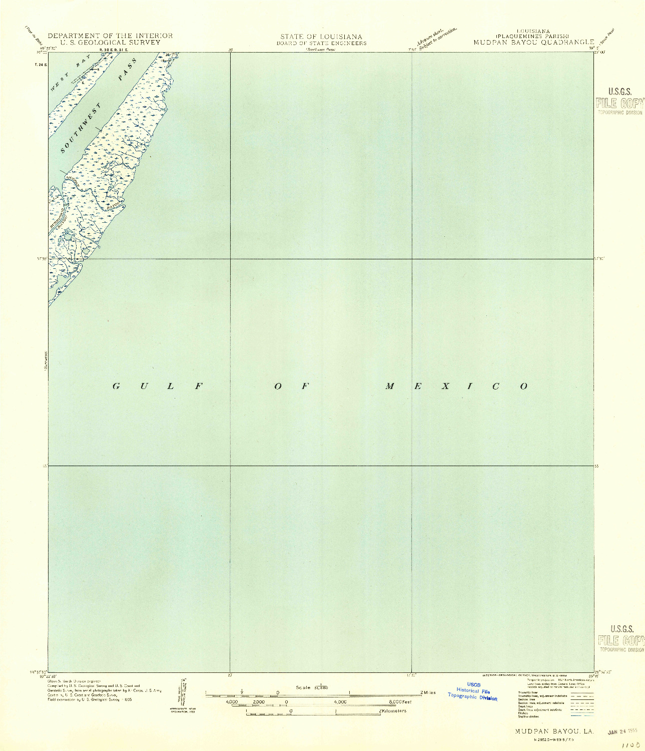 USGS 1:31680-SCALE QUADRANGLE FOR MUDPAN BAYOU, LA 1954