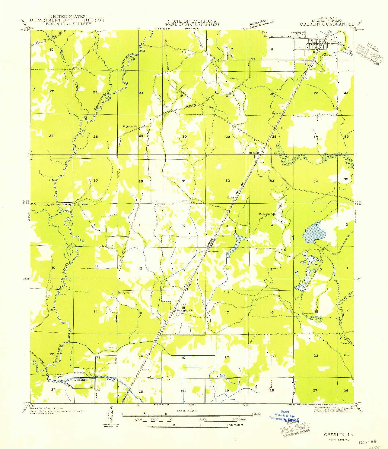 USGS 1:31680-SCALE QUADRANGLE FOR OBERLIN, LA 1954