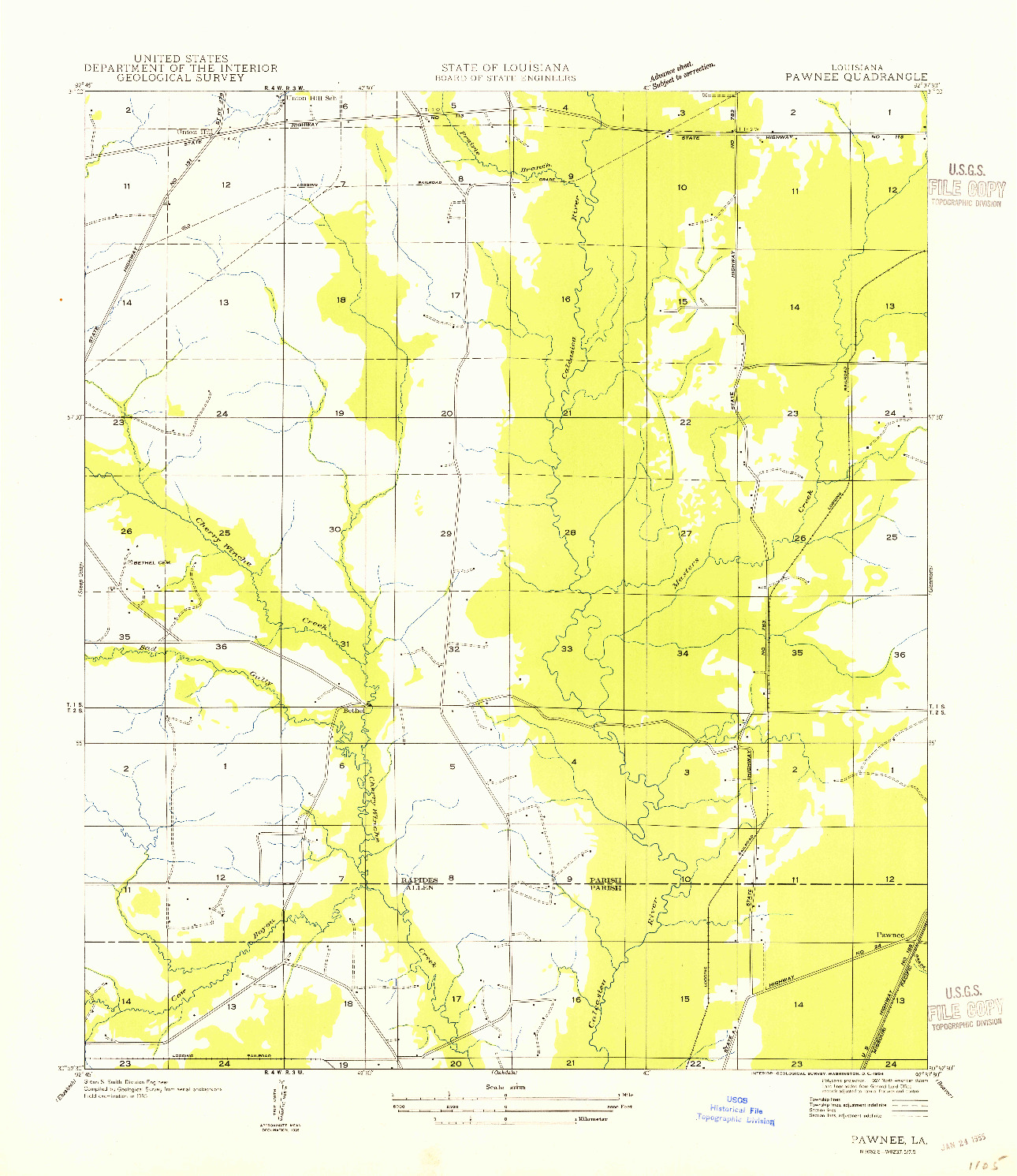 USGS 1:31680-SCALE QUADRANGLE FOR PAWNEE, LA 1954