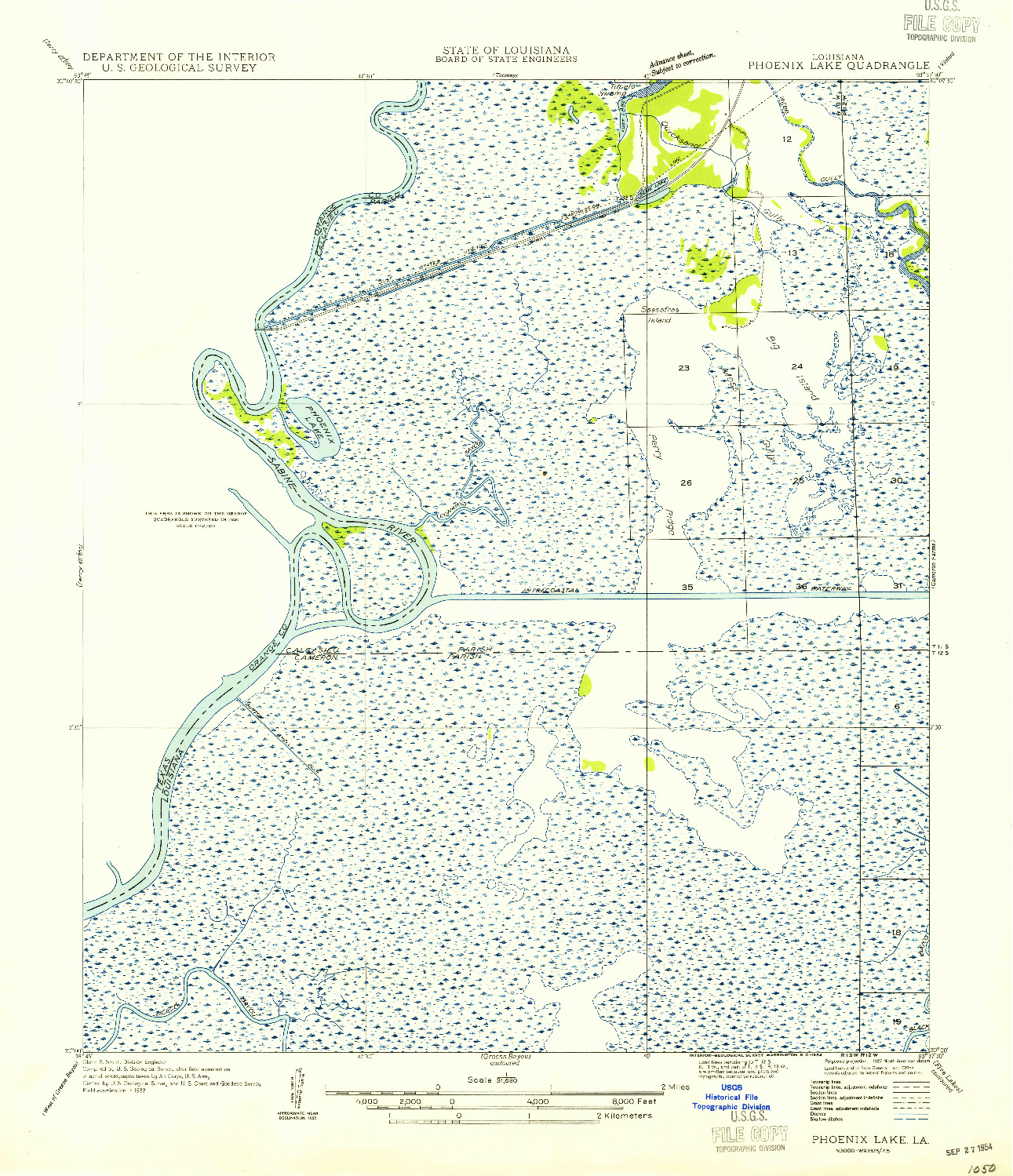 USGS 1:31680-SCALE QUADRANGLE FOR PHOENIX LAKE, LA 1954