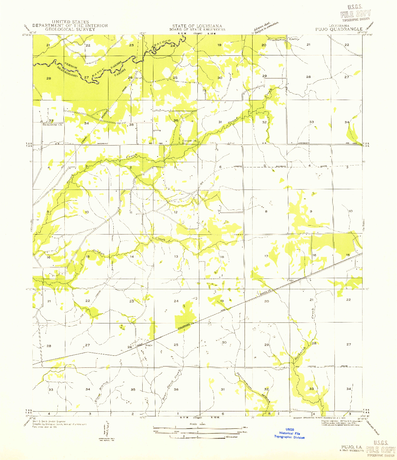 USGS 1:31680-SCALE QUADRANGLE FOR PUJO, LA 1954