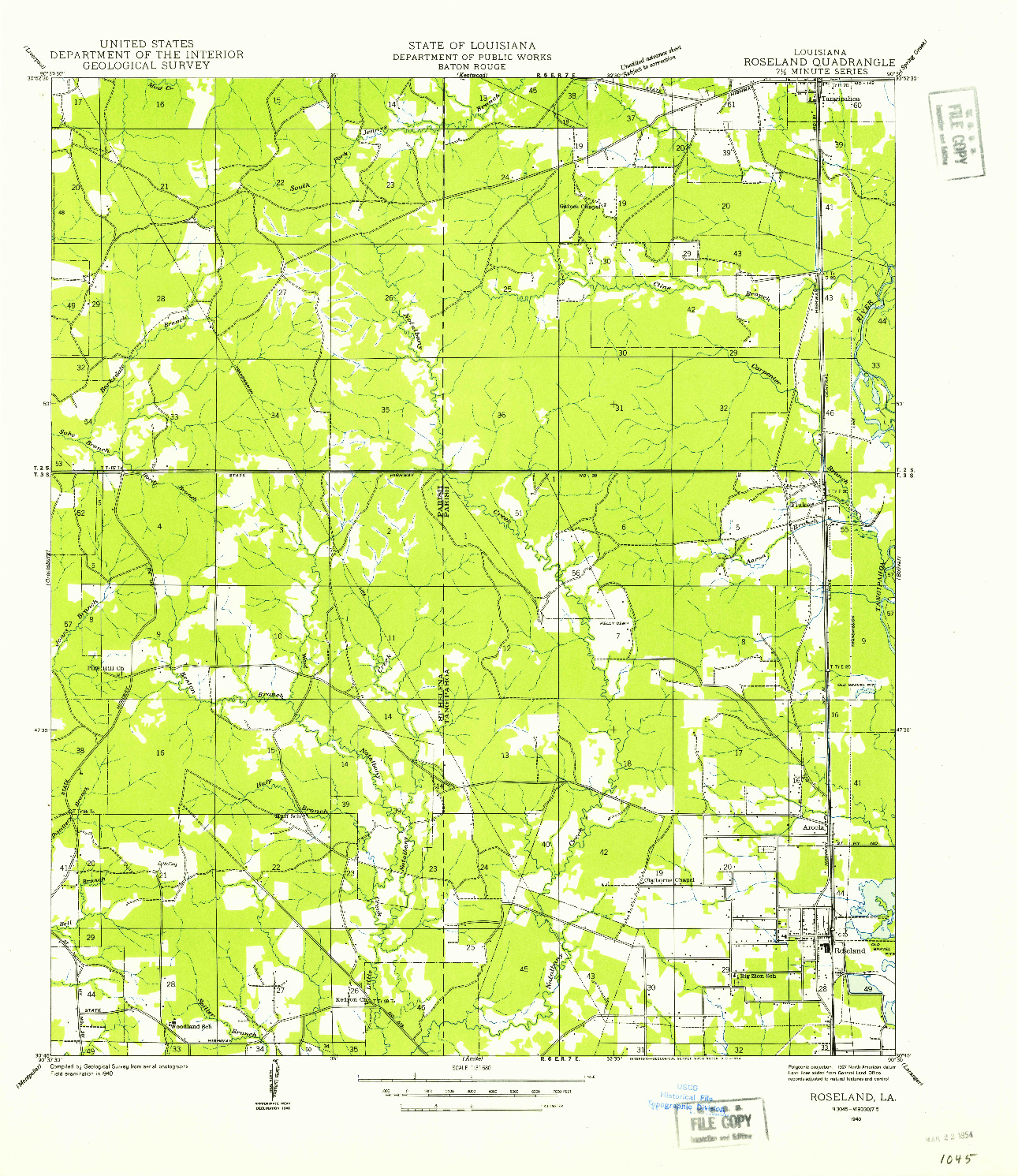 USGS 1:31680-SCALE QUADRANGLE FOR ROSELAND, LA 1940