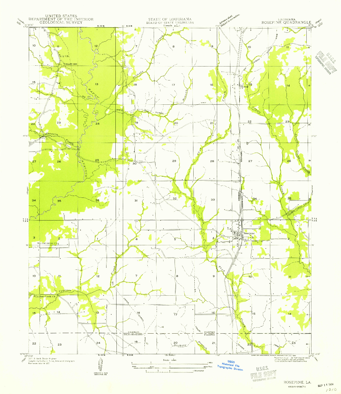 USGS 1:31680-SCALE QUADRANGLE FOR ROSEPINE, LA 1954