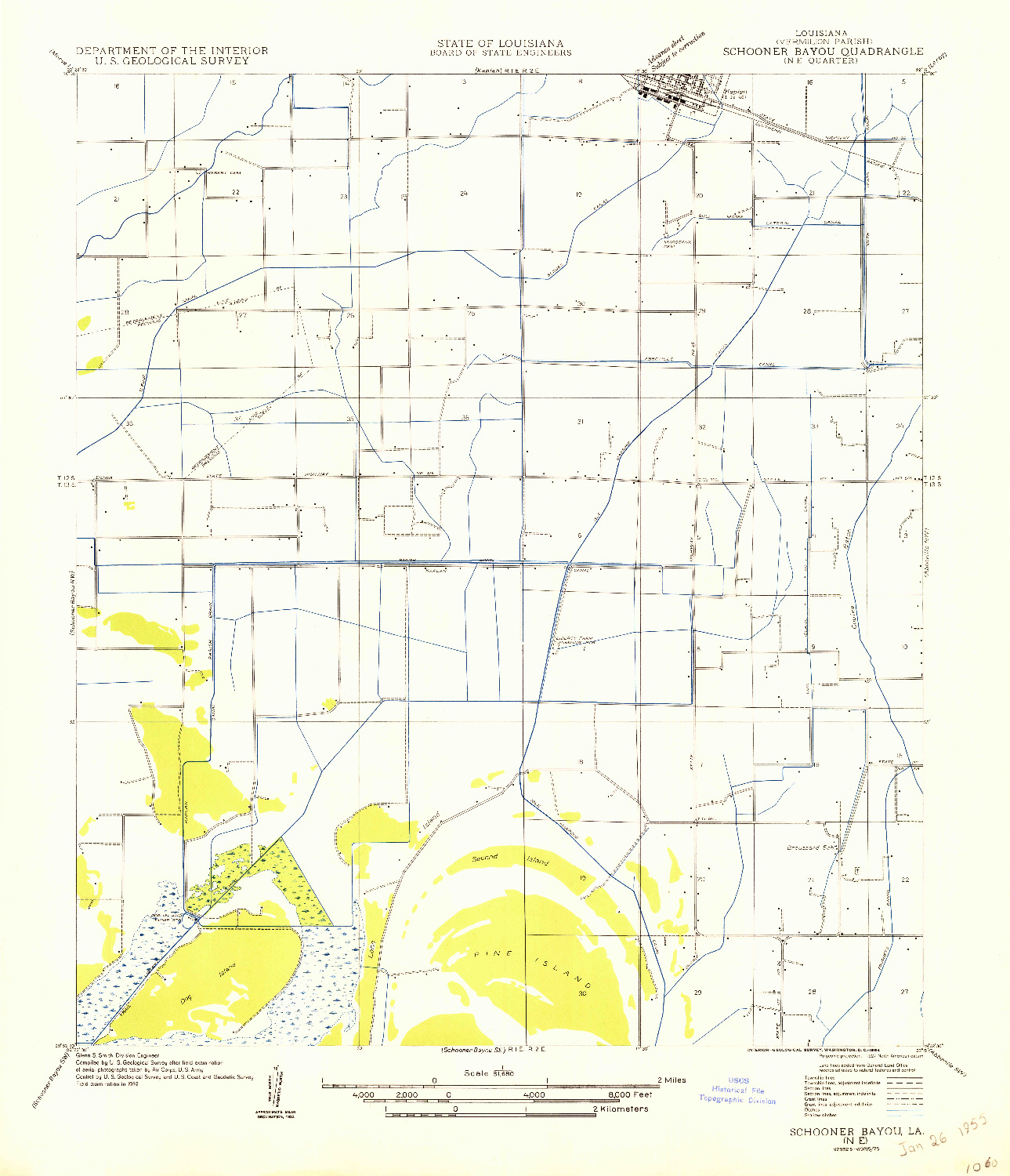 USGS 1:31680-SCALE QUADRANGLE FOR SCHOONER BAYOU NE, LA 1954