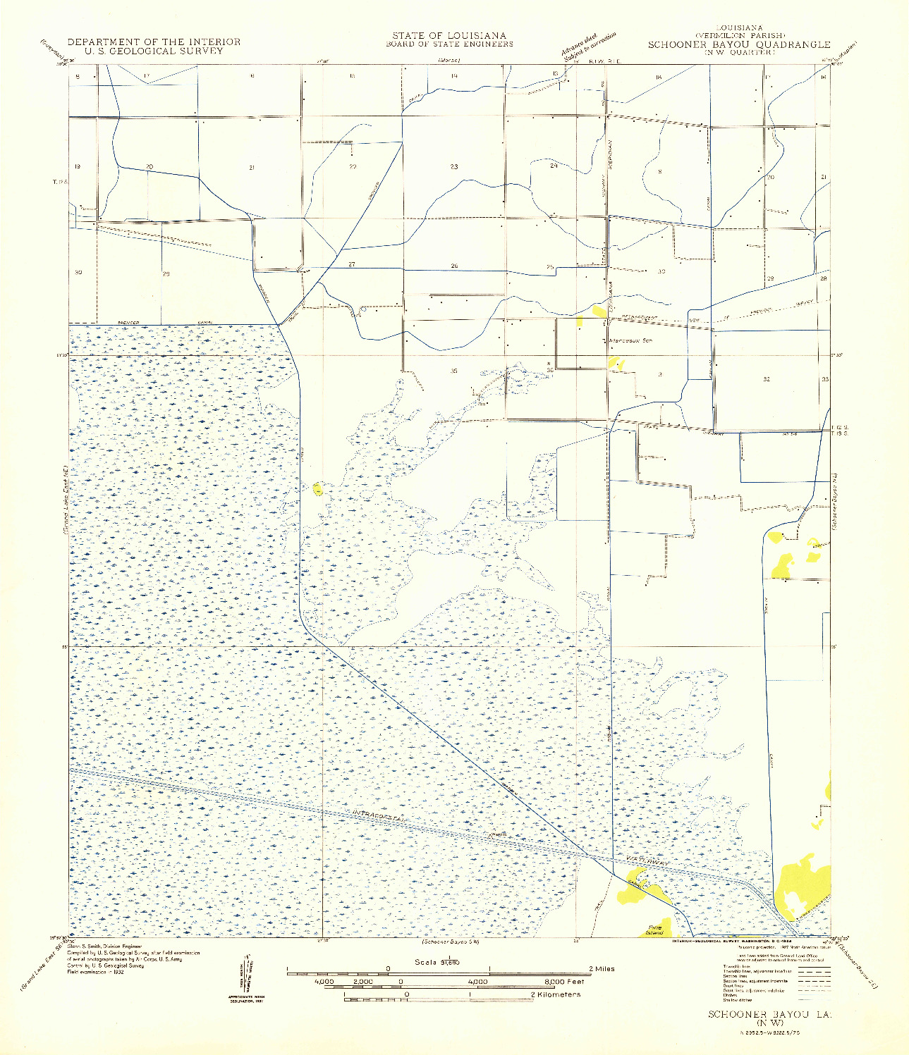 USGS 1:31680-SCALE QUADRANGLE FOR SCHOONER BAYOU NW, LA 1954