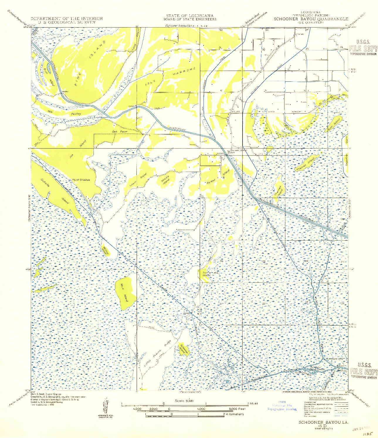 USGS 1:31680-SCALE QUADRANGLE FOR SCHOONER BAYOU SE, LA 1954