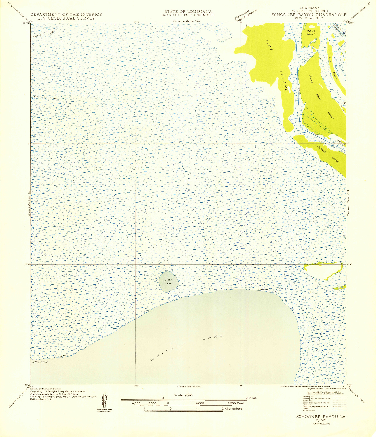 USGS 1:31680-SCALE QUADRANGLE FOR SCHOONER BAYOU SW, LA 1954