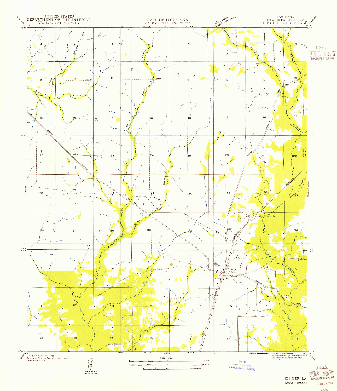 USGS 1:31680-SCALE QUADRANGLE FOR SINGER, LA 1954