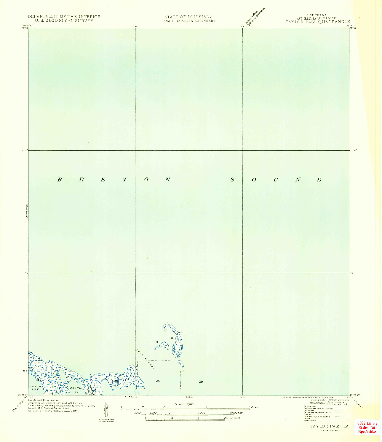 USGS 1:31680-SCALE QUADRANGLE FOR TAYLOR PASS, LA 1954