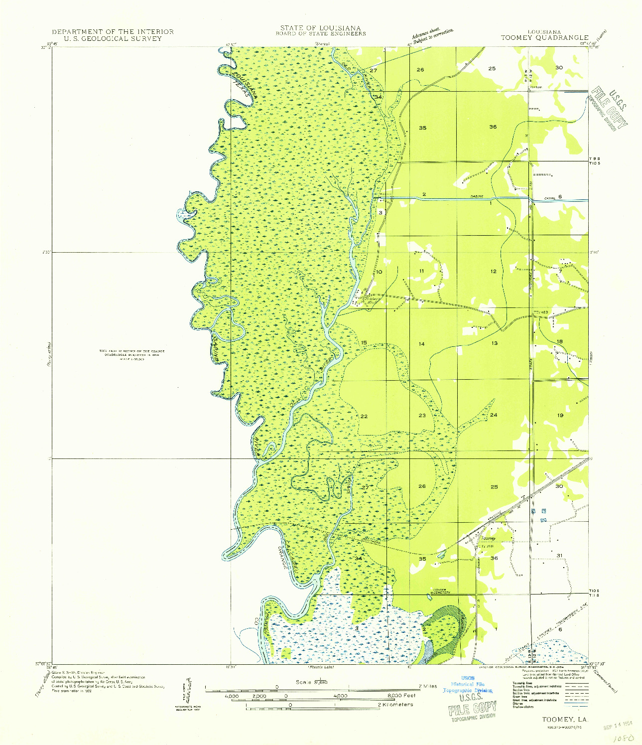 USGS 1:31680-SCALE QUADRANGLE FOR TOOMEY, LA 1954