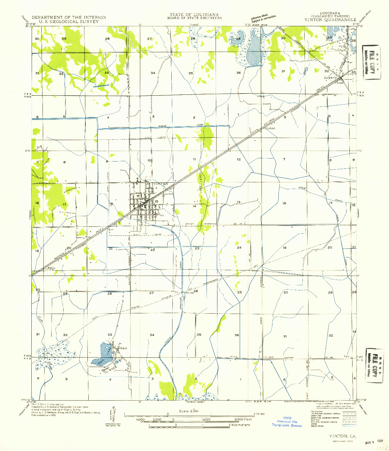 USGS 1:31680-SCALE QUADRANGLE FOR VINTON, LA 1954