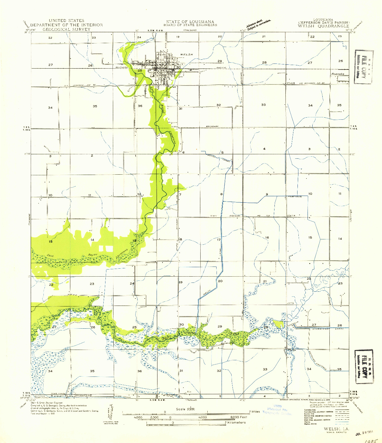 USGS 1:31680-SCALE QUADRANGLE FOR WELSH, LA 1954