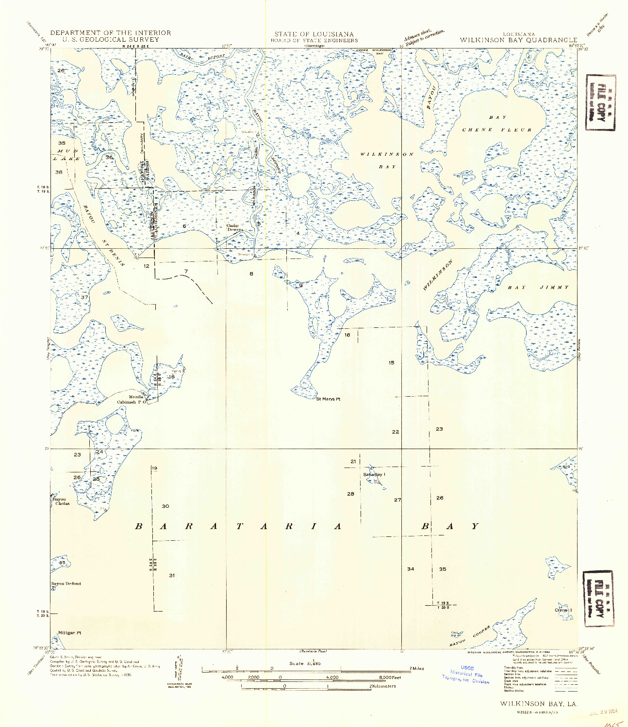 USGS 1:31680-SCALE QUADRANGLE FOR WILKINSON BAY, LA 1935