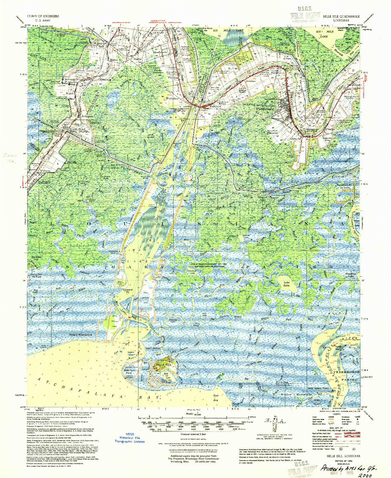 USGS 1:62500-SCALE QUADRANGLE FOR BELLE ISLE, LA 1954