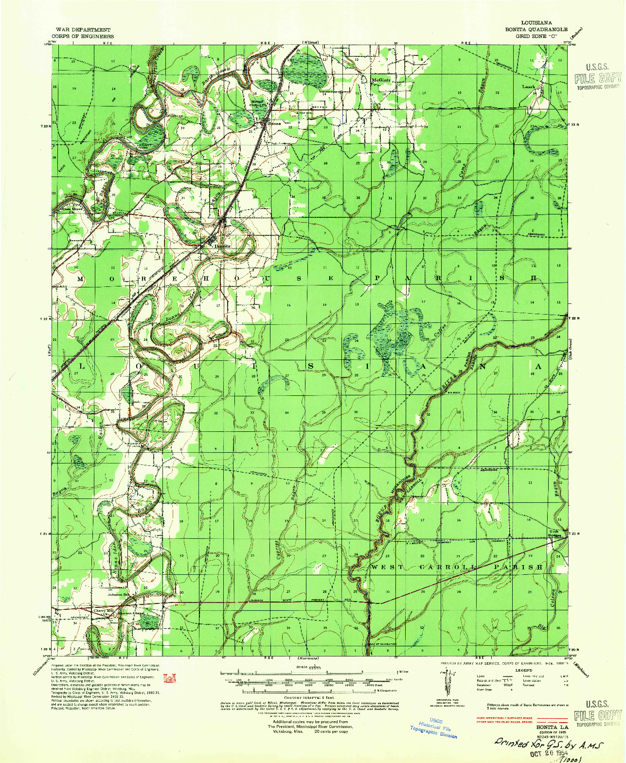 USGS 1:62500-SCALE QUADRANGLE FOR BONITA, LA 1935