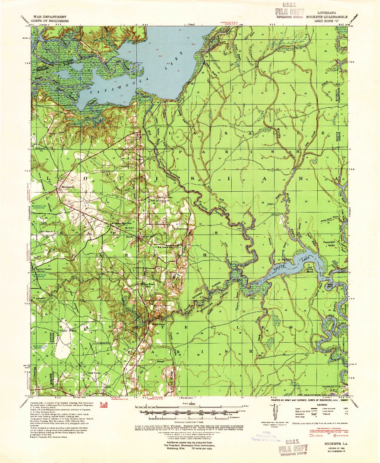 USGS 1:62500-SCALE QUADRANGLE FOR BUCKEYE, LA 1941