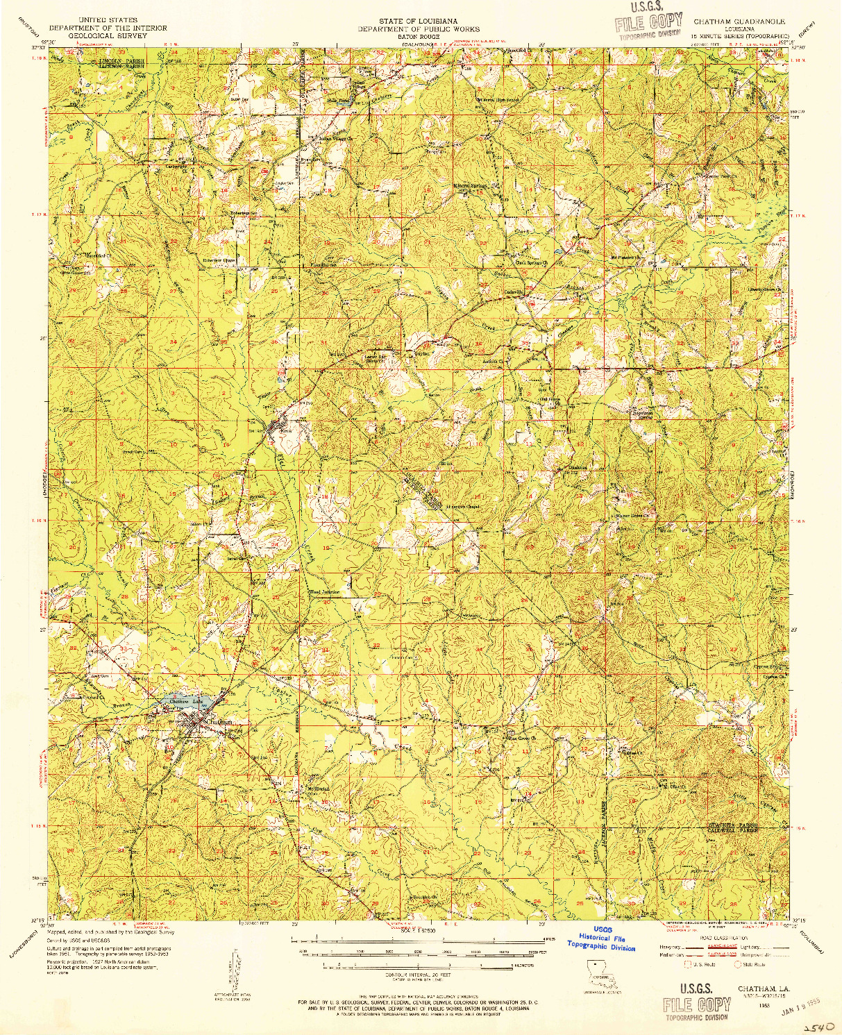 USGS 1:62500-SCALE QUADRANGLE FOR CHATHAM, LA 1953