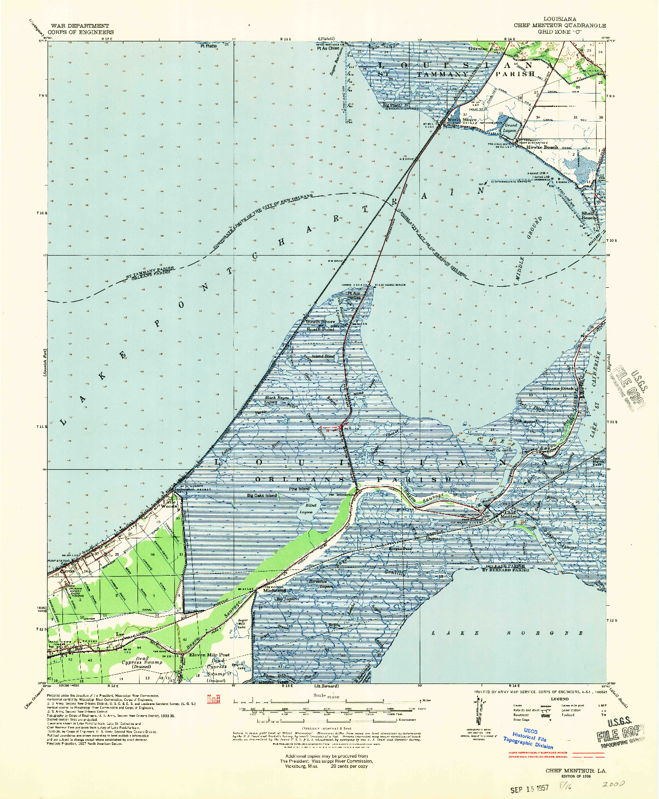 USGS 1:62500-SCALE QUADRANGLE FOR CHEF MENTEUR, LA 1936